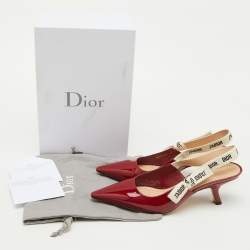مملوكة مسبقًا Dior Dark Red Patent Leather J'Adior Slingback Pumps Size 40