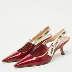 مملوكة مسبقًا Dior Dark Red Patent Leather J'Adior Slingback Pumps Size 40