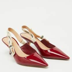 مملوكة مسبقًا Dior Dark Red Patent Leather J'Adior Slingback Pumps Size 40