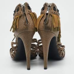 Dior Beige Leather and Suede Fringe Ankle Strap Sandals Size 40