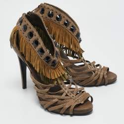 Dior Beige Leather and Suede Fringe Ankle Strap Sandals Size 40