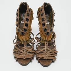 Dior Beige Leather and Suede Fringe Ankle Strap Sandals Size 40