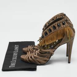 Dior Beige Leather and Suede Fringe Ankle Strap Sandals Size 40