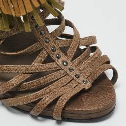 Dior Beige Leather and Suede Fringe Ankle Strap Sandals Size 40