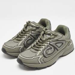 Dior Green Leather and Mesh B30 Lace Up Sneakers Size 37