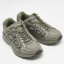 Dior Green Leather and Mesh B30 Lace Up Sneakers Size 37