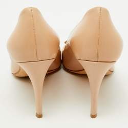 Pre Owned Dior Beige Leather Metal Cannage Plaque Detail Peep Toe Pumps Size 39.5
