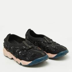 Dior Black Mesh Crystal Embellished Fusion Slip On Sneakers Size 38.5