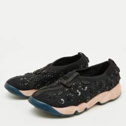 Dior Black Mesh Crystal Embellished Fusion Slip On Sneakers Size 38.5