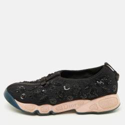Dior Black Mesh Crystal Embellished Fusion Slip On Sneakers Size 38.5