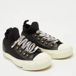 Pre Owned Dior Black Knit Fabric and Leather Walk'n'Dior Sneakers Size 38