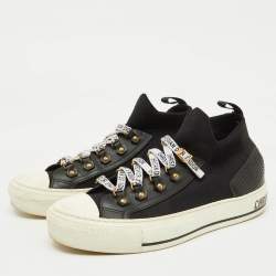 Pre Owned Dior Black Knit Fabric and Leather Walk'n'Dior Sneakers Size 38