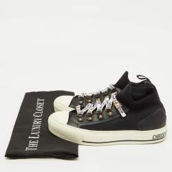 Pre Owned Dior Black Knit Fabric and Leather Walk'n'Dior Sneakers Size 38