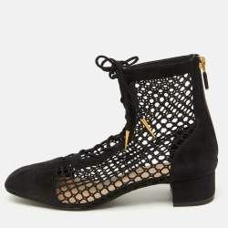 Dior Black Suede and Mesh Naughtily-D Ankle Boots Size 37