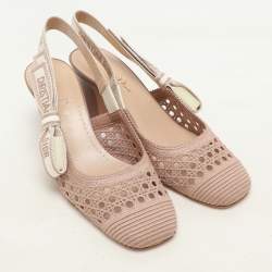 Dior Old Rose Cannage Fabric Moi Slingback Pumps Size 35.5