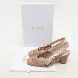 Dior Old Rose Cannage Fabric Moi Slingback Pumps Size 35.5
