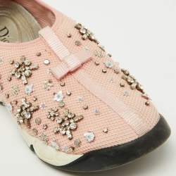 Dior Pink Embellished Mesh Fusion Sneakers Size 38.5