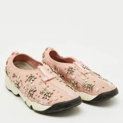 Dior Pink Embellished Mesh Fusion Sneakers Size 38.5