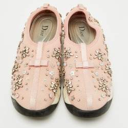 Dior Pink Embellished Mesh Fusion Sneakers Size 38.5