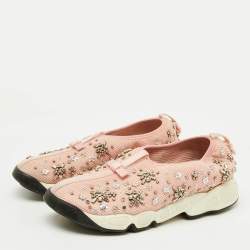 Dior Pink Embellished Mesh Fusion Sneakers Size 38.5