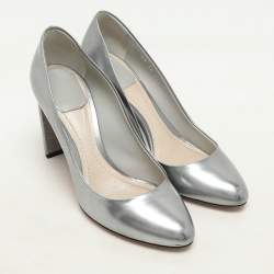 Dior Silver Leather Microcannage Block Heel Pumps Size 36.5