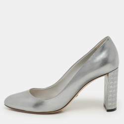 Dior Silver Leather Microcannage Block Heel Pumps Size 36.5