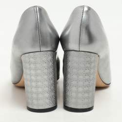Dior Silver Leather Microcannage Block Heel Pumps Size 36.5