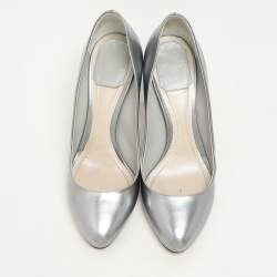 Dior Silver Leather Microcannage Block Heel Pumps Size 36.5
