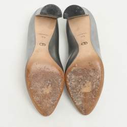 Dior Silver Leather Microcannage Block Heel Pumps Size 36.5