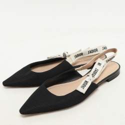 Dior Black Canvas J'Adior Slingback Flat Sandals Size 40