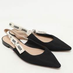 Dior Black Canvas J'Adior Slingback Flat Sandals Size 40