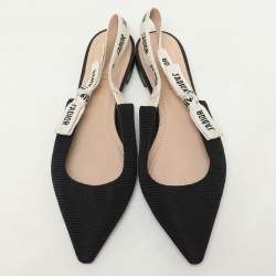Dior Black Canvas J'Adior Slingback Flat Sandals Size 40