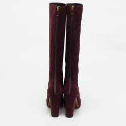Dior Burgundy Suede Knee Length Boots Size 41