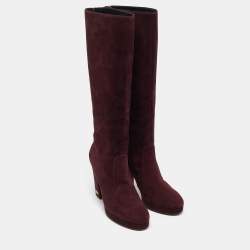 Dior Burgundy Suede Knee Length Boots Size 41