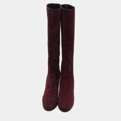 Dior Burgundy Suede Knee Length Boots Size 41