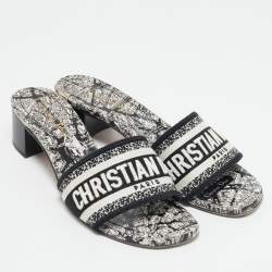 مملوكة مسبقًا Dior Black/White Embroidered Canvas Dway Slide Sandals Size 37.5