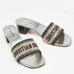 Dior Multicolor Embroidered Canvas Dway Slide Sandals Size 39.5