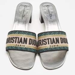 Dior Multicolor Embroidered Canvas Dway Slide Sandals Size 39.5