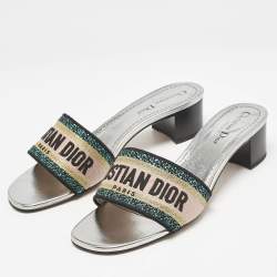 Dior Multicolor Embroidered Canvas Dway Slide Sandals Size 39.5