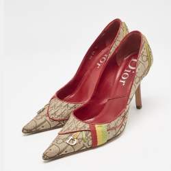 Dior Beige/Red Diorrisimo Fabric Pointed Toe Pumps Size 37