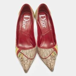 Dior Beige/Red Diorrisimo Fabric Pointed Toe Pumps Size 37