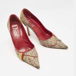 Dior Beige/Red Diorrisimo Fabric Pointed Toe Pumps Size 37