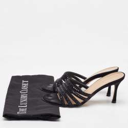 Dior Black Suede Crystal Embellished Slide Sandals Size 37