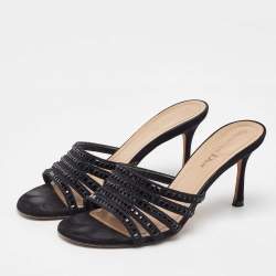 Dior Black Suede Crystal Embellished Slide Sandals Size 37