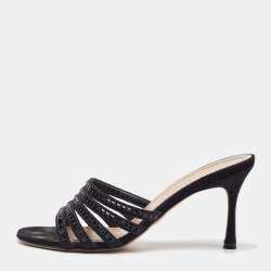 Dior Black Suede Crystal Embellished Slide Sandals Size 37