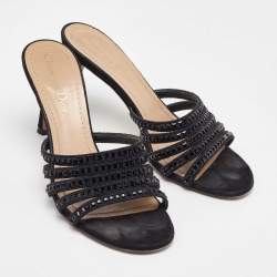 Dior Black Suede Crystal Embellished Slide Sandals Size 37