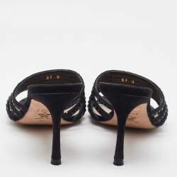 Dior Black Suede Crystal Embellished Slide Sandals Size 37