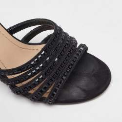 Dior Black Suede Crystal Embellished Slide Sandals Size 37