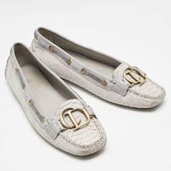 Dior Purple/Cream Python Embossed Leather CD Logo Loafers Size 40