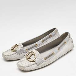 Dior Purple/Cream Python Embossed Leather CD Logo Loafers Size 40